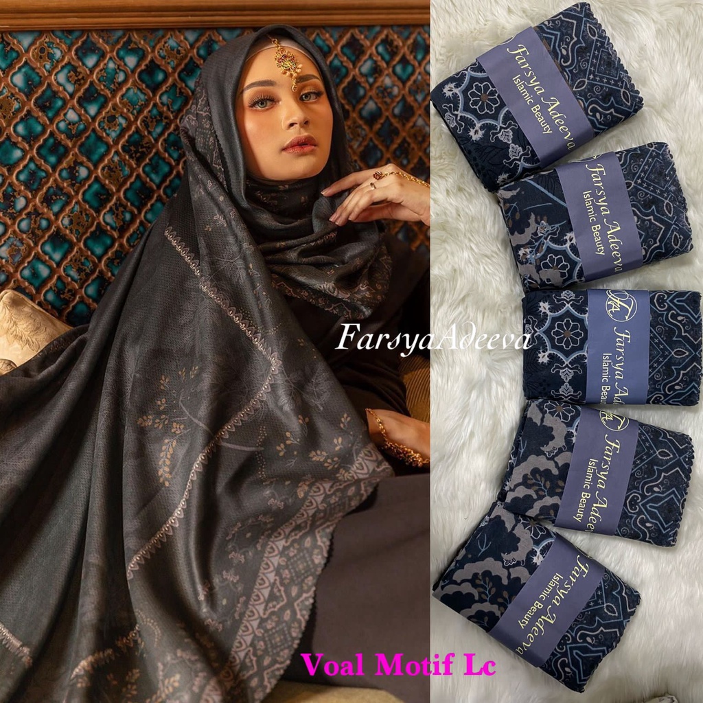 Kerudung segiempat motif terbaru segiempat motif deenay kw bahan voal grosir segiempat motif termurah Safa Hijab-KEMBANG BLACK