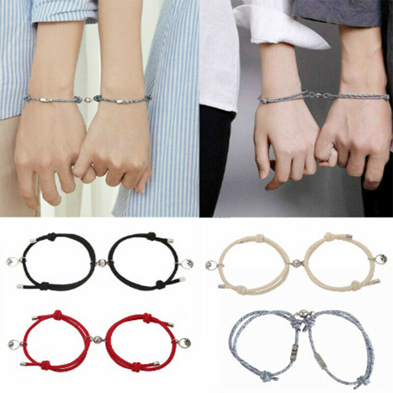 2Pcs Friendship Rope Braided Distance Couple Magnetic Bracelet Kit Lover Jewelry Set