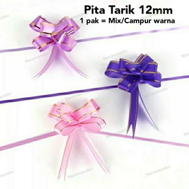 

[Per Pak Campur Warna] Pita Tarik 12mm Pita Serut Motif dan Les Mas