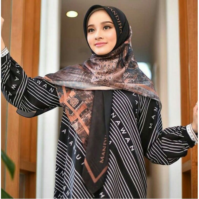 milan gradasi black brown (1hijab 2 warna) free box by mandjha ivan gunawan