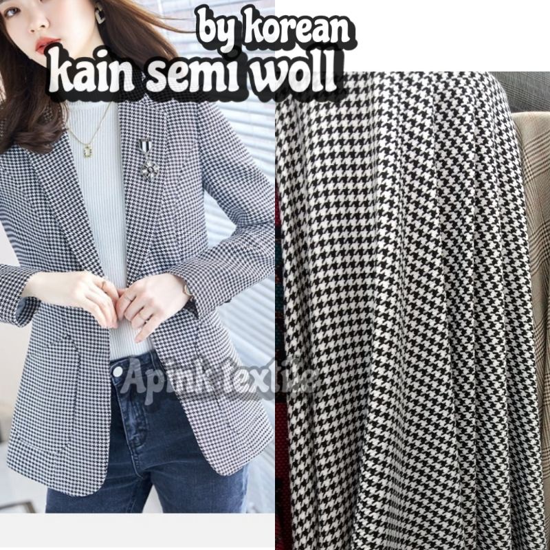 kain semi woll by Korea - motif kotak - bahan semi woll Blazer import