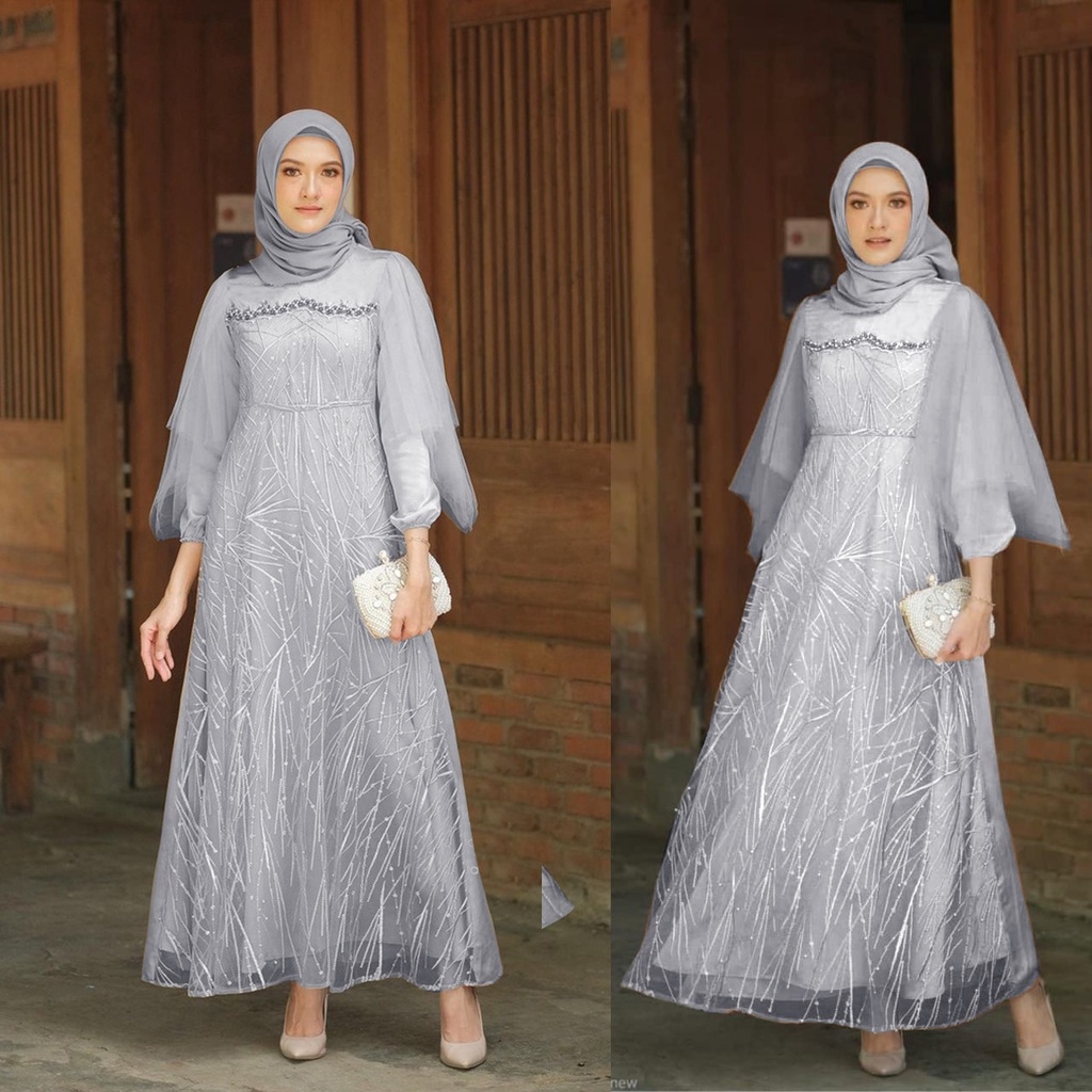 dress luna Baju Muslim terbaru 2022 kekinian Gamis satin cantik modern kekinian Dress kondangan wedding dress muslim