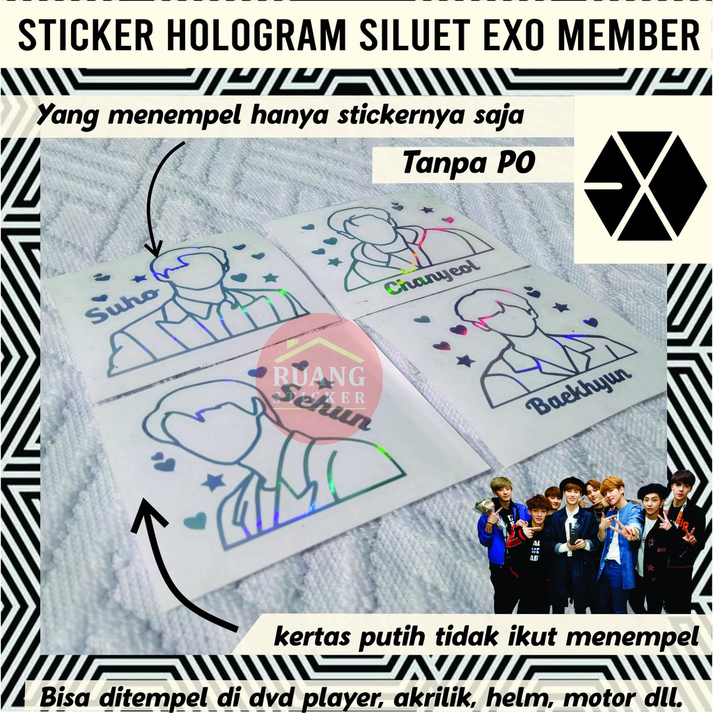 STIKER EXO STICKER HOLOGRAM PELANGI MEMBER EXO SILUET OUTLINE SEHARI JADI CUSTOM