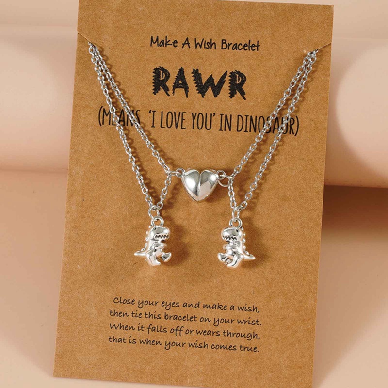 2pcs / Set Kalung Rantai Pasangan Dengan Liontin Dinosaurus Magnetik Untuk Pria / Wanita