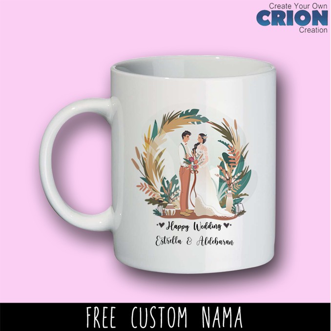 Mug Custom Nama Wedding Series - Hadiah/Souvenir Custom - By Crion