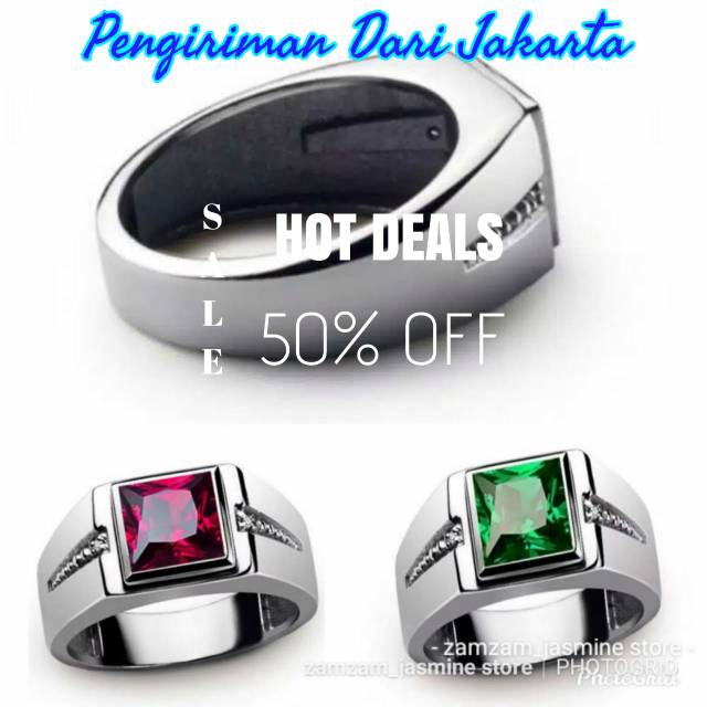 Cincin pria ruby warna merah dan hijau ring perak high  import Quality