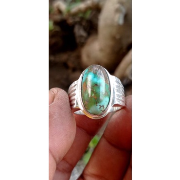 Natural batu pirus persia hijau gradasi ring perak hm 925 jaminan asli