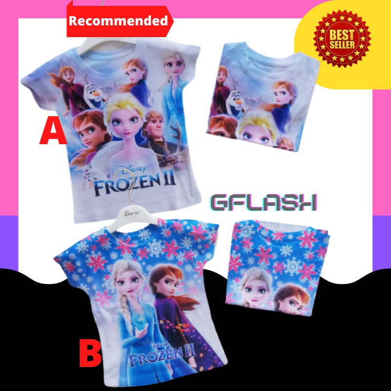 Baju Anak Perempuan Frozen II Kaos Elsa Anna Coco Ice Karakter Princess Tshirt Full Print