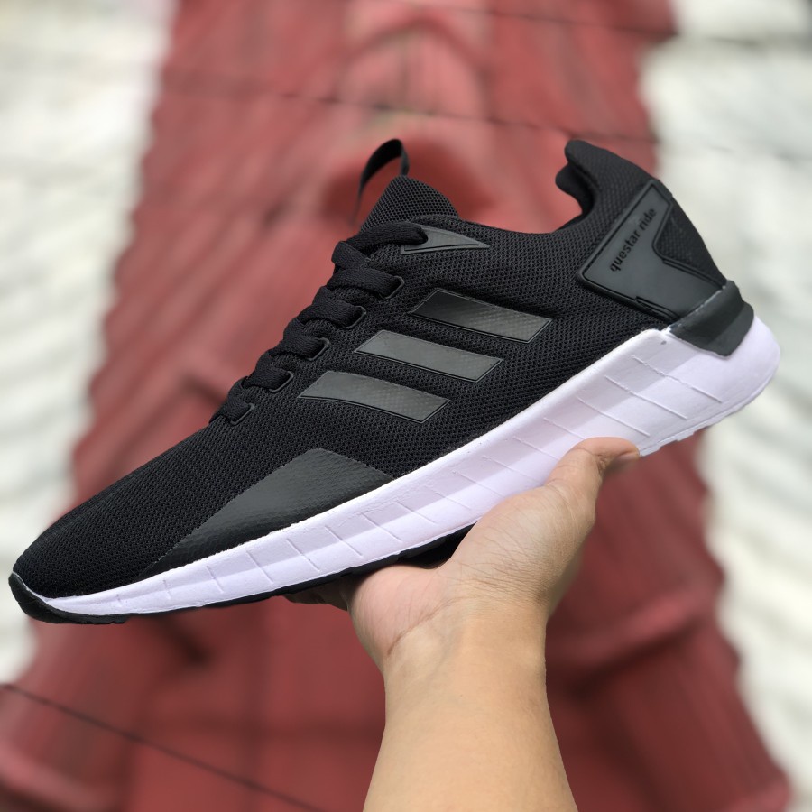 Sepatu Adidas Questar Ride Hitam Full Black Import Vietnam Sneakers Sekolah Kuliah Kerja Kado Murah