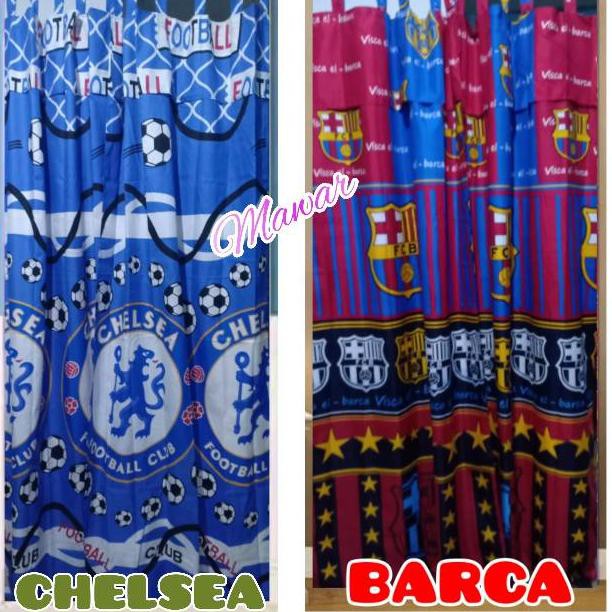 KODE 021 Gorden Hordeng Pintu Jendela Motif Bola MU CHELSEA BARCA / BARCELONA