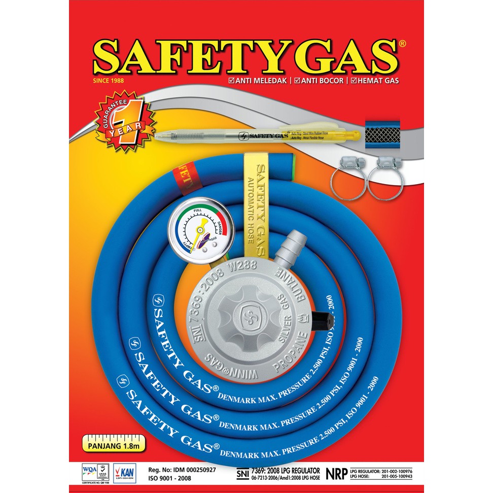 Selang Gas LPG Paket Regulator SAFETY GAS BAJA Winn Gas