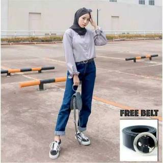 PROMO CELANA BOYFRIEND JEANS WANITA FREE BELT BF POLOS 