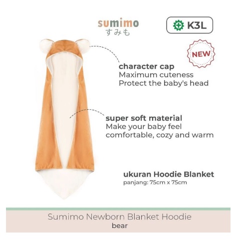 Sumimo Baby Blanket Hoodie / Selimut Topi Karakter Super Soft