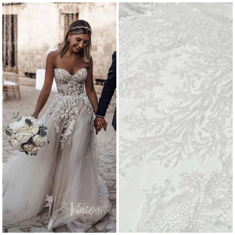 Premium lace wedding putih / tile variasi payet motif akar sequin