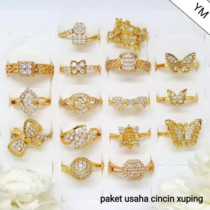 paket usaha grosir cincin dewasa perhiasan xuping permata mewah, isi 36 pcs