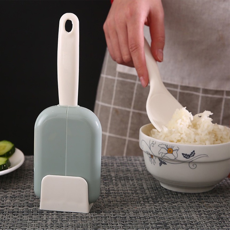1PCS Portable Non-stick Creative Vertical Rice Spoon With Cover Automatic Opening And Closing Rice Spoon Holder For Kitchen Supplies