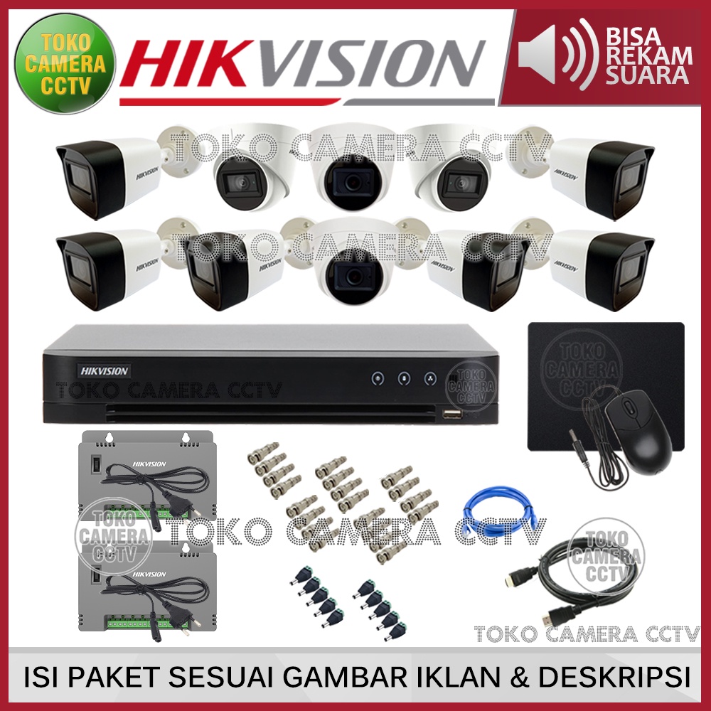 PAKET CCTV HIKVISION 5MP 16 CHANNEL 10 KAMERA AUDIO