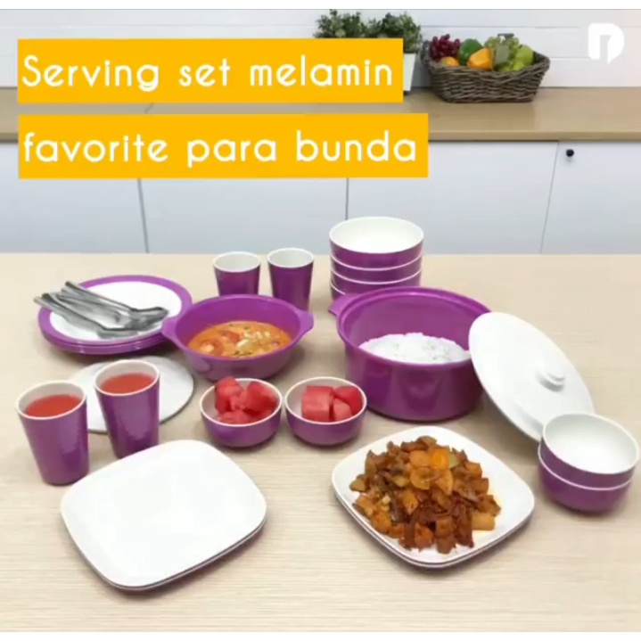 Ready‼️ Golden Dragon Melamine Erika Dining Set Of 30❗Tidak Mudah Pecah❗Set Prasmanan Piring Set Mel