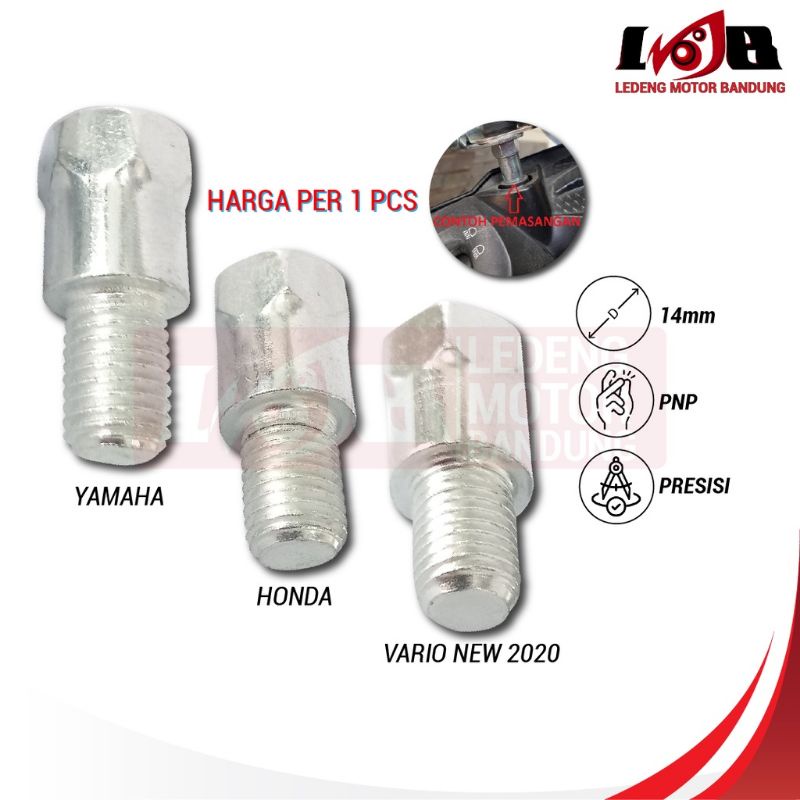 Sambungan Spion Motor Peninggi Baut 14 Drat Ulir kiri kanan