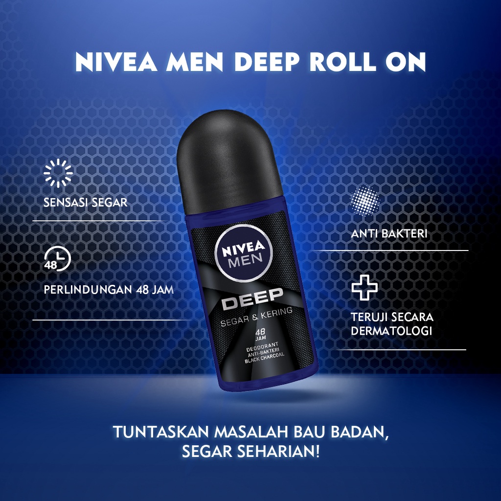 NIVEA MEN Deodorant Deep Roll-On 4x25mL