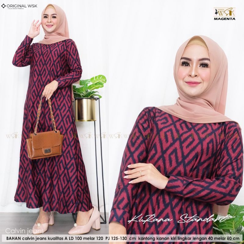 Kirana Baju Gamis Wanita Terbaru Gamis 2021 Bahan Kaos Diana Denim Import Ukur Standart