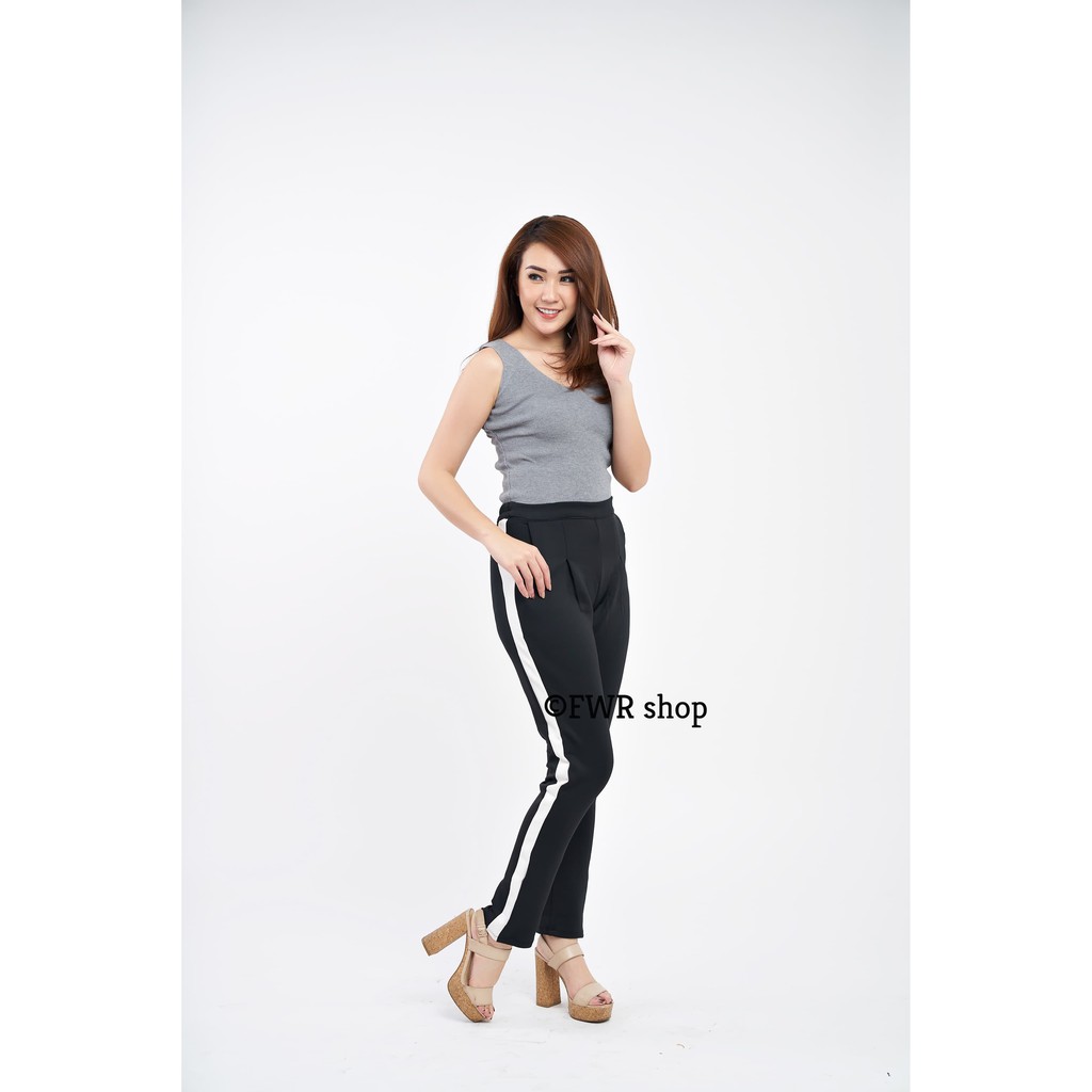 scuba pants side stripes / harem pants list putih