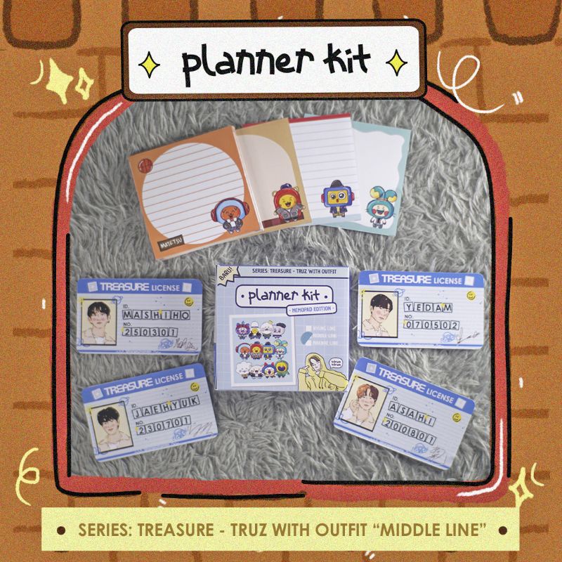 

MEMOPAD TREASURE - TRUZ with outfit "Middle line" ( Mashiho, Jaehyuk, Asahi, Yedam )