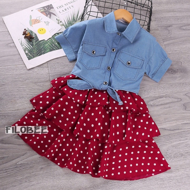 FILOBEE DRESS ANAK PEREMPUAN/DRESS DAN ROMPI DENIM/DRESS POLKADOT