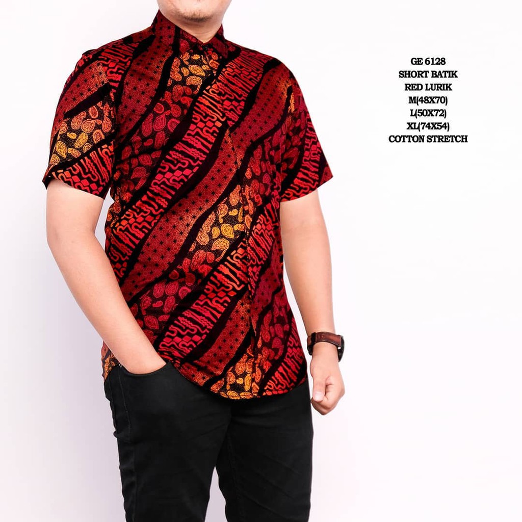 KEMEJA BATIK PRIA LENGAN PENDEK RED LURIK