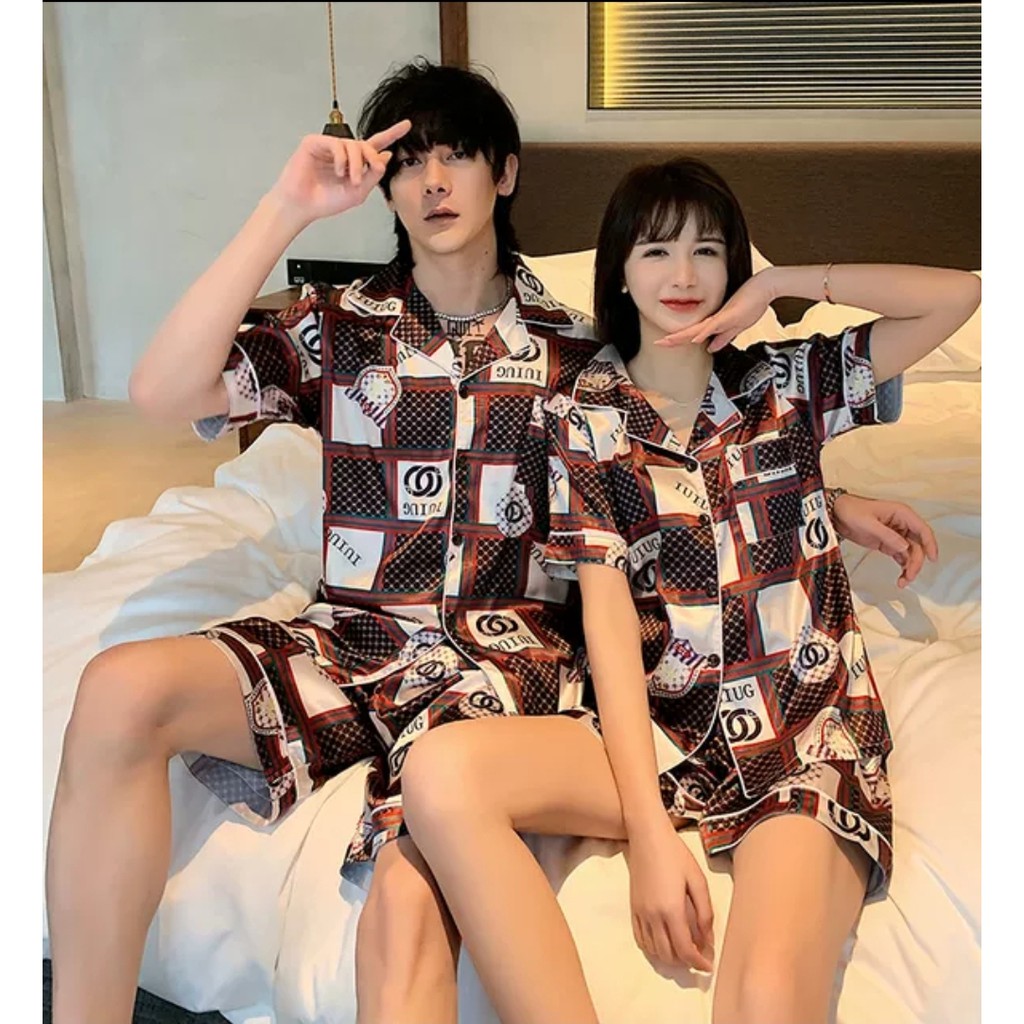 baju tidur piyama satin couple lengan pendek celana pendek