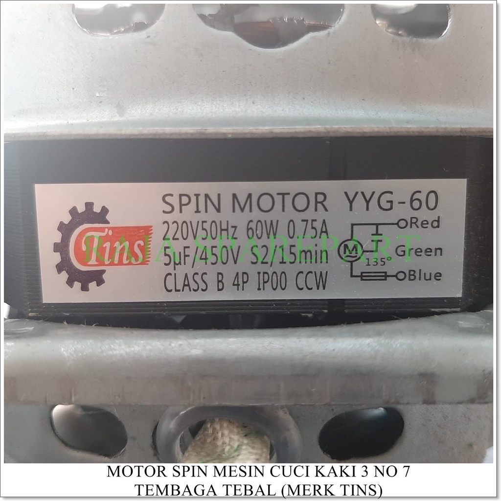 Motor Spin Mesin Cuci Kaki 3 60 Watt KW 1 No. 7 (Tembaga Tebal) Merk TINS