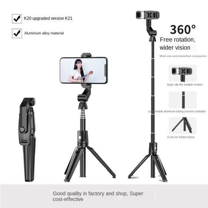 TRIPOD TONGSIS K21 ORIGINAL BLUETOOTH SHUTTER SELFIE STICK HOLDER HP