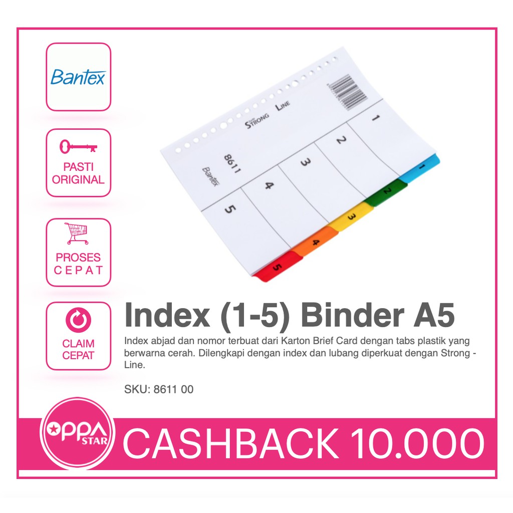 

Kertas Divider Bantex Pembatas Binder Bantex A5 1-5 8611