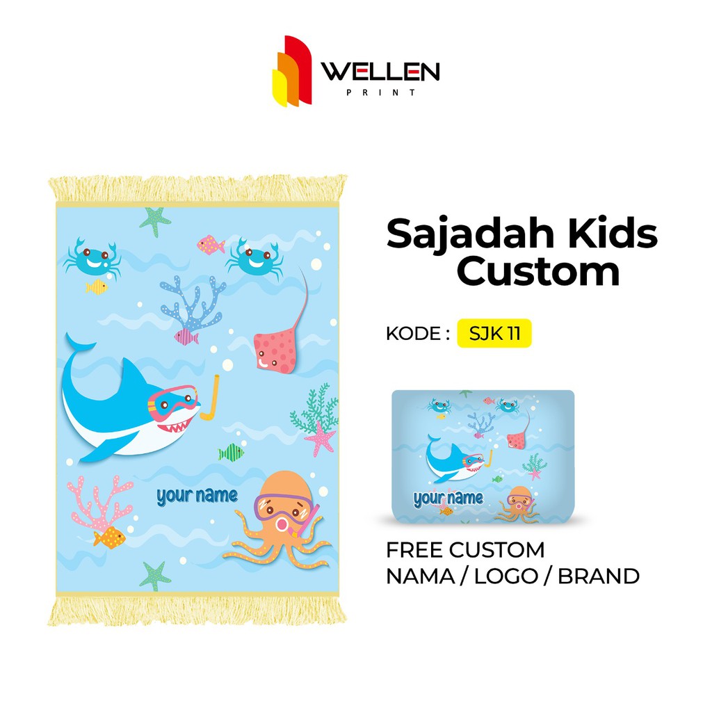 WELLEN PRINT - Sajadah custom print nama / cetak sajadah dan pouch ukuran kecil untuk anak-SJK 11