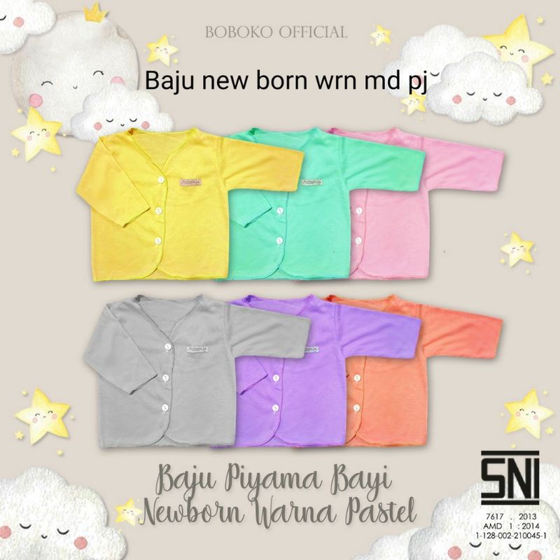 Baju Bayi Newborn BOBOKO Lengan Panjang Andreatex Warna Pastel set isi 6 pcs 0-6 bulan