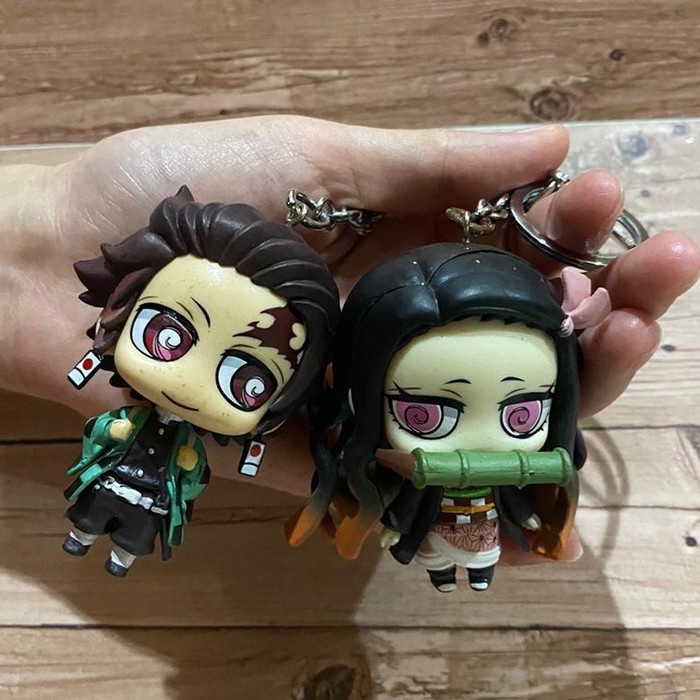 Kimetsu No Yaiba Tanjiro Nezuko Figure Keychain Original