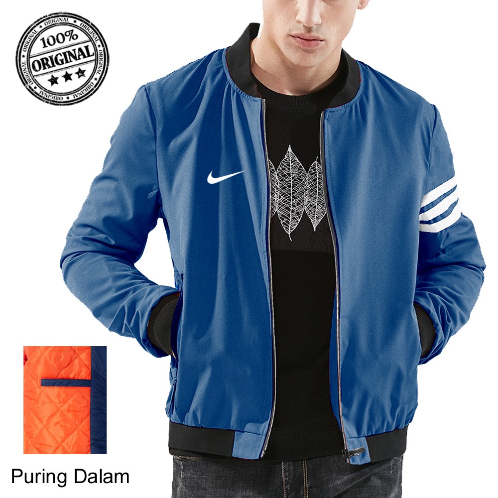 Jaket Bomber Pria/Bomber List Pria Parasut Logo Sablon NK/Jaket Parasut/Jaket Pria