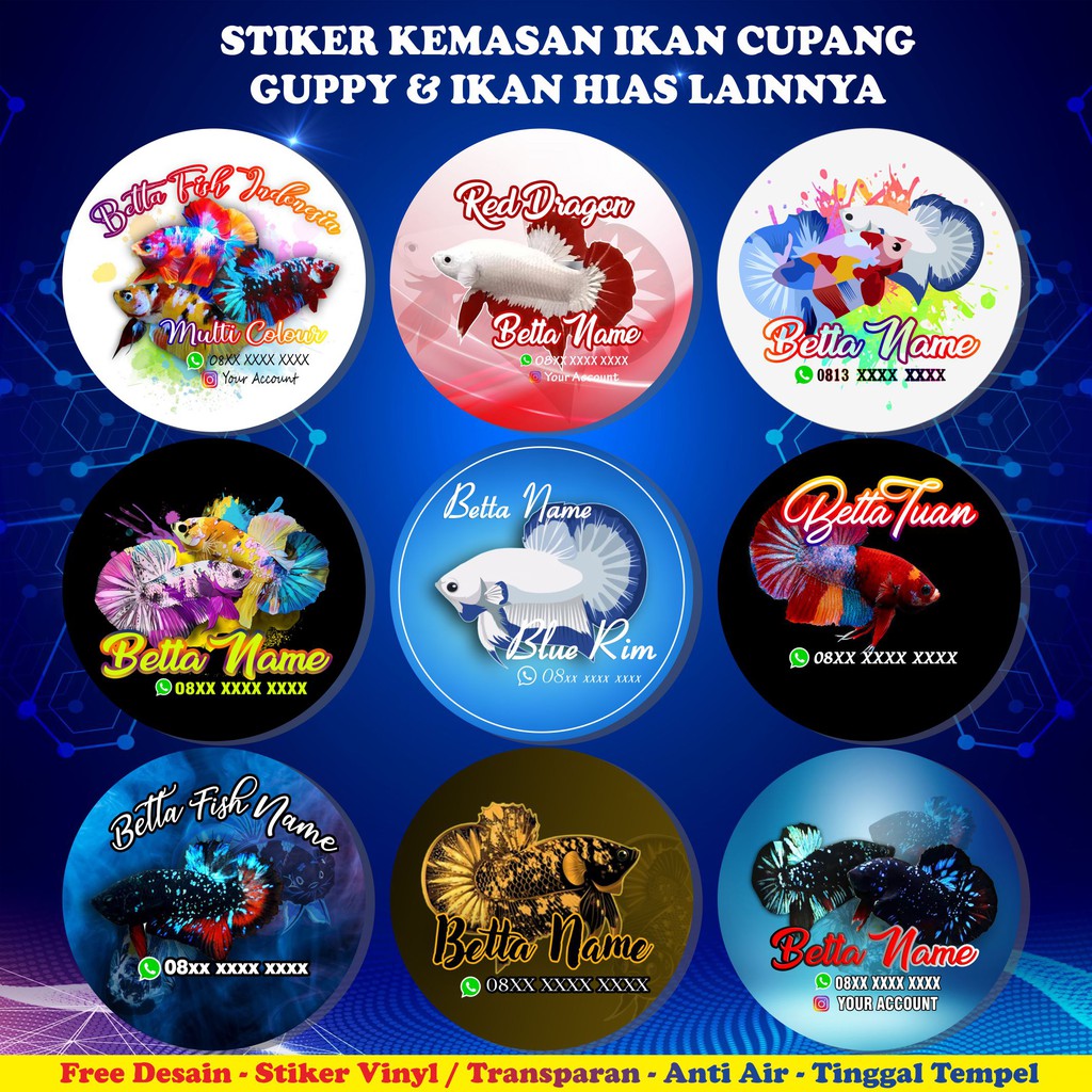 

STIKER TRANSPARAN VINYL LABEL IKAN CUPANG KEMASAN MAKANAN MINUMAN CUP BOX PLASTIK DLL ANTI AIR