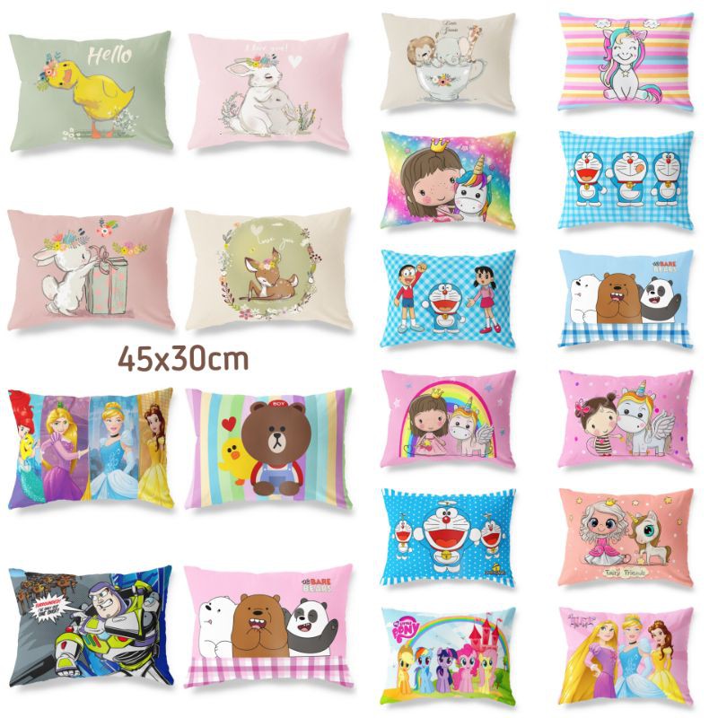 BANTAL TIDUR ANAK 45X30 CM PRINT MOTIF KARTUN ANAK PRINCESS / DORAEMON / UNICORN / PONY