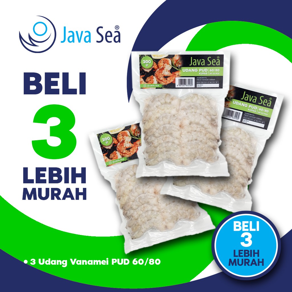 

BELI 3 LEBIH MURAH - JAVA SEA Udang Vanamei Beku Kupas PUD 60/80