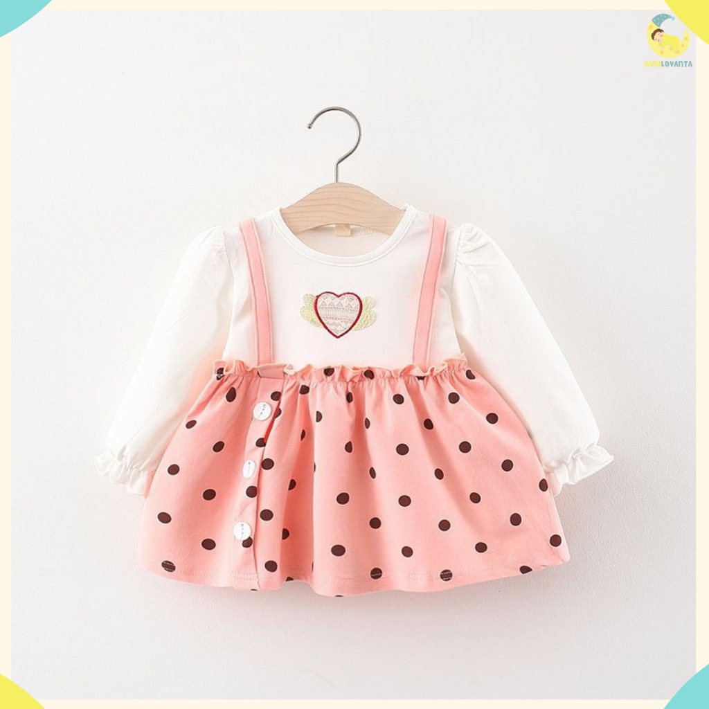 Dress bayi 0-3 tahun motif POLKADOT LOVE / GAUN BAYI baju bayi perempuan KUALITAS IMPORT