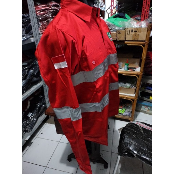 SERAGAM BAJU SAFETY MERAH HSE DOBLE SCOTLIGHT 5CM