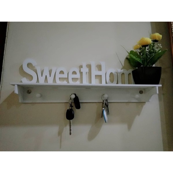 Rak Dinding Sweet Home Love Tempat Gantungan Kunci 4 Hook Bulat Rak Serbaguna Vintage Mewah