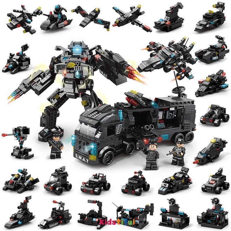 500Pcs City Robot Polisi Mainan Brick Blok Mainan Anak Laki Laki