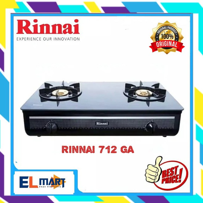 Kompor Gas Kaca  2 Tungku  RINNAI  RI 712 GA - 712GA B  Ada Api Lilin Tempered  Schott