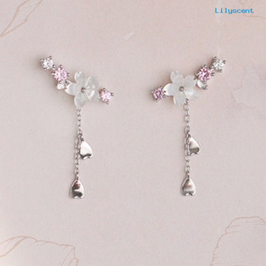 1 Pasang Anting Kait Juntai Berlian Imitasi Bentuk Hati Cherry Blossom Bahan Alloy Untuk Liburan