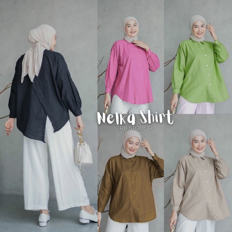 Kemeja Wanita Linen Oversize Nelka Shirt Linen