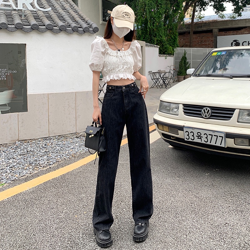 kekinian korean high waist murah boyfriend celana jeans high waist wanita kulot