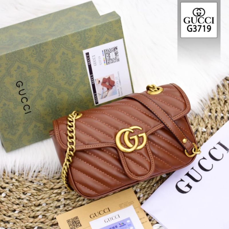 GUCCI MARMONT Mini Bag G3719 TAS WANITA PLATINUM LIKE ORI KULIT HALUS SHOULDER BAHU SELEMPANG