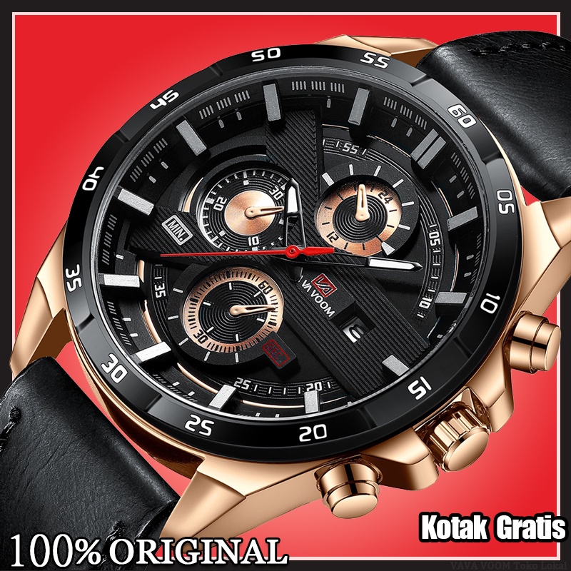 VaVa Voom 216 Jam Tangan Pria Korea Kulit Stainless Steel Analog Quartz Cowok Tangan Arloji Original Tahan Air Watch + Kotak Gratis